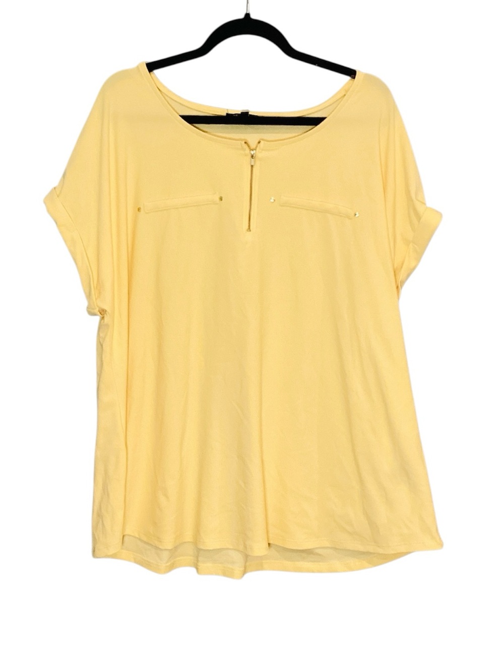 🍄 Lily Morgan Yellow Zip-Front Short Sleeve Top, Size 3X